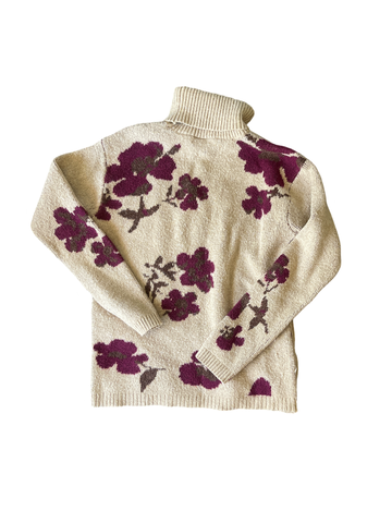 (S) Women’s Beige Floral Turtleneck