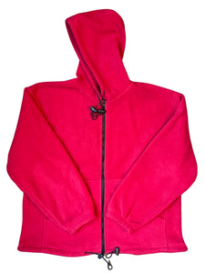 (L) Red Fuzzy Zip-Up Hoodie