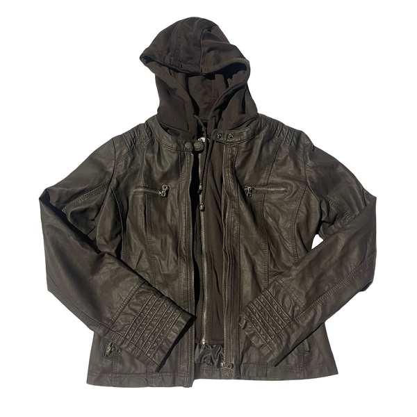 (M)Brown Double Layer Leather Jacket