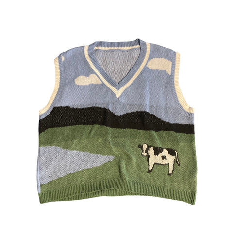 (3X) Knitted Cow Sweater Vest
