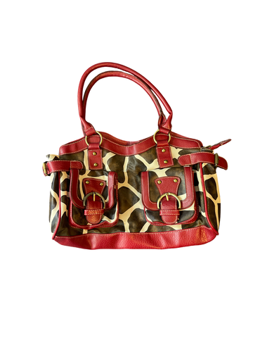 Red Leather Cow Print Purse