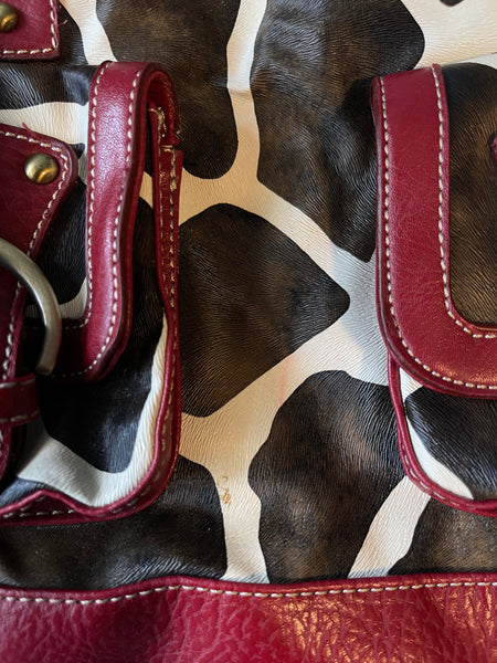 Red Leather Cow Print Purse