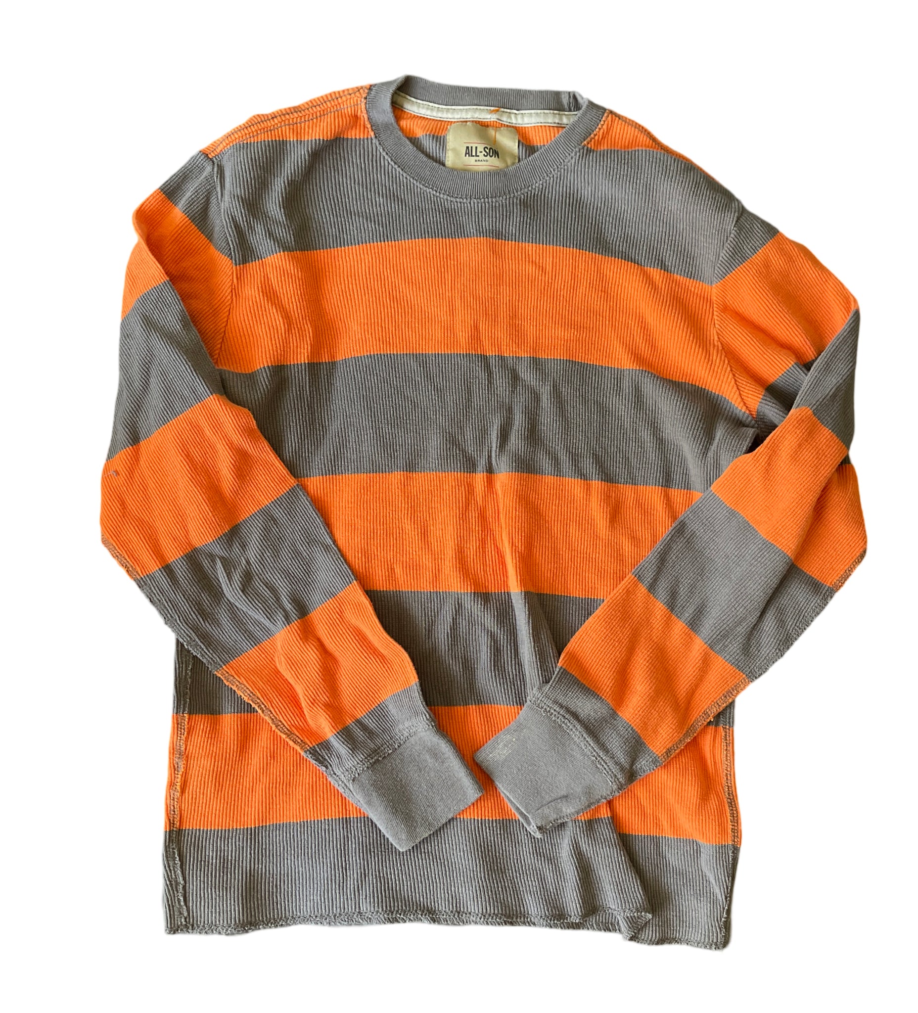 (M) Grey and Orange Striped Longsleeve