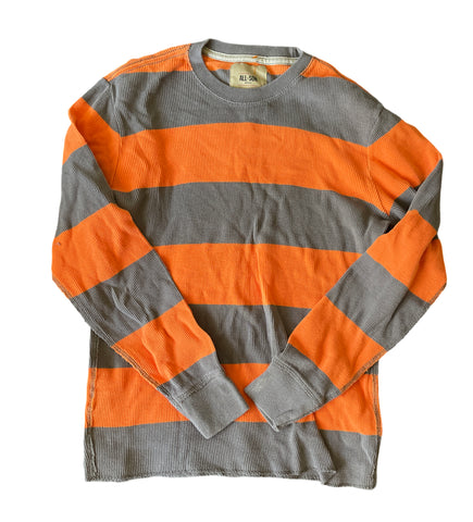 (M) Grey and Orange Striped Longsleeve