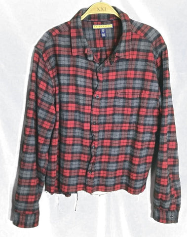 (L) Red and Grey Cropped Flannel