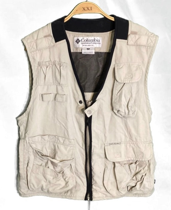 (L) Beige Columbia Utility Vest