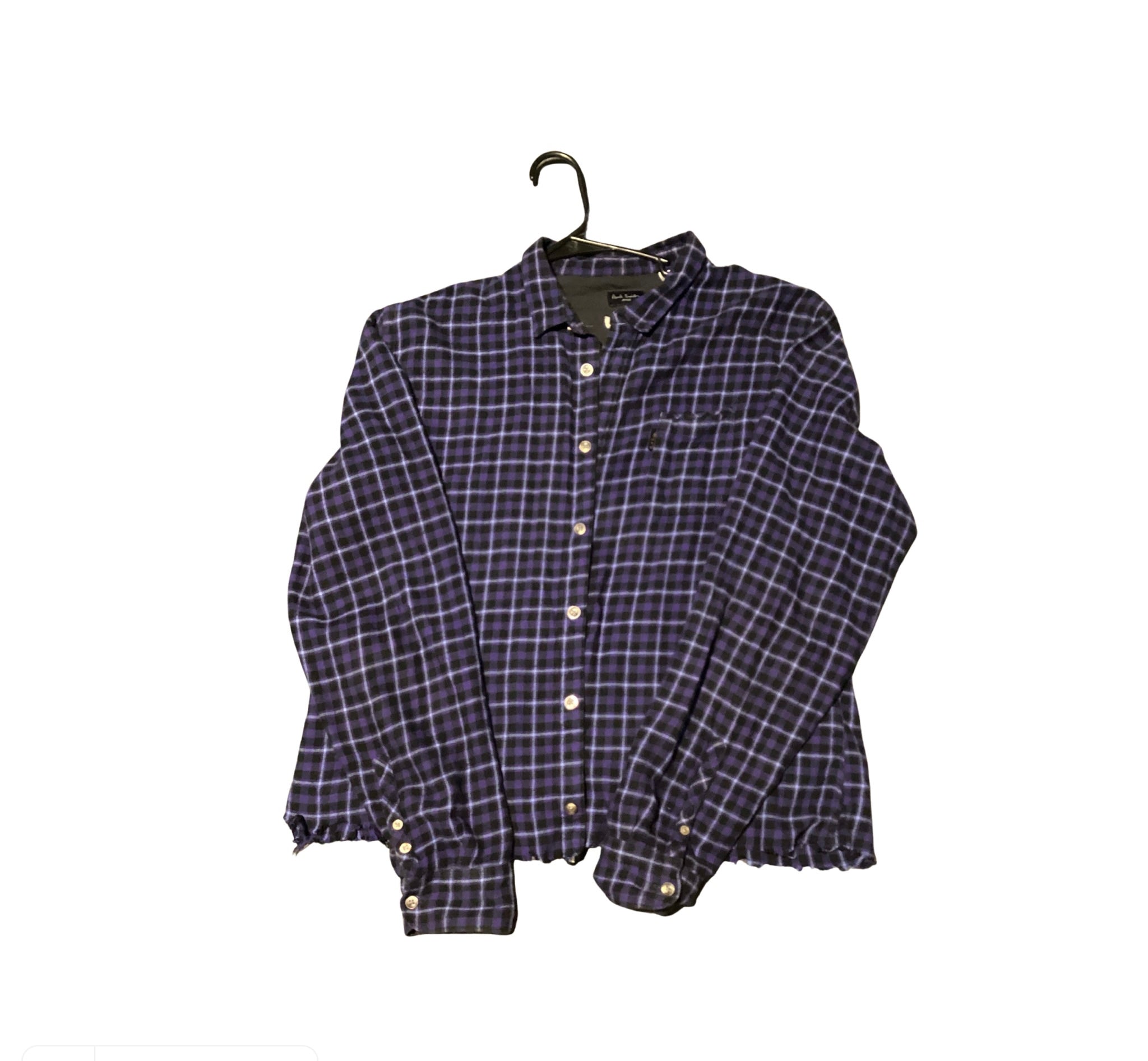 (M) Cropped Purple & Blue Flannel
