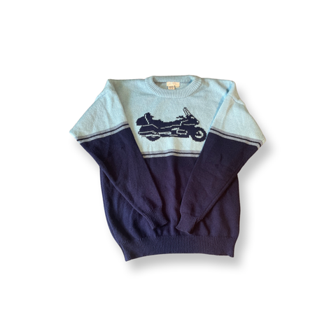 (L) Two Tone Blue motorcycle sweater
