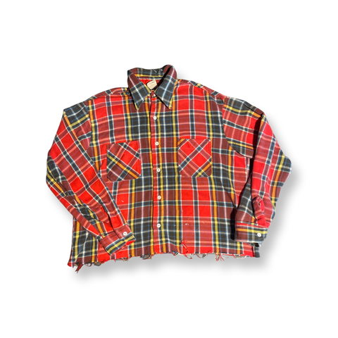 (L) Red /Light Blue Cropped Flannel