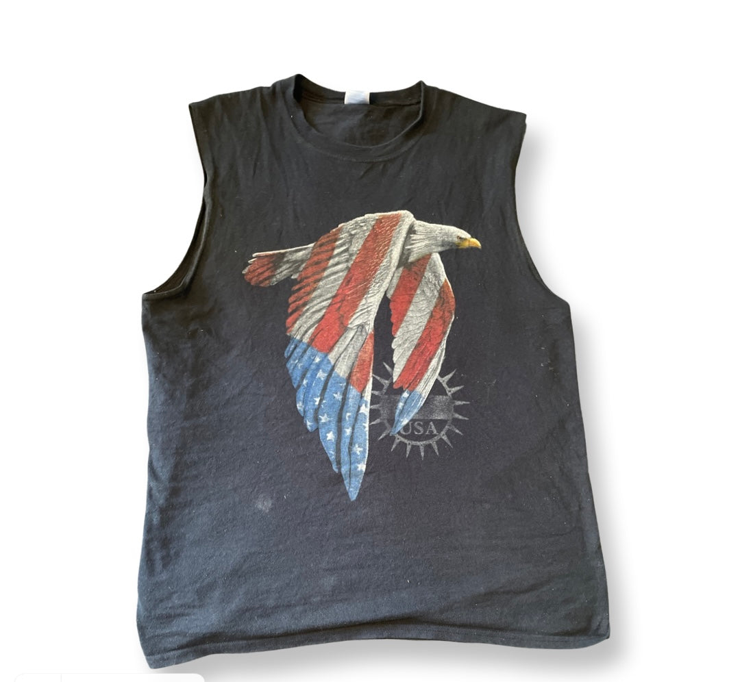 (M) Sleeveless Black USA  Tee