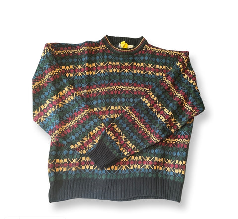 (XL) Multicolored 80s Knitted Sweater