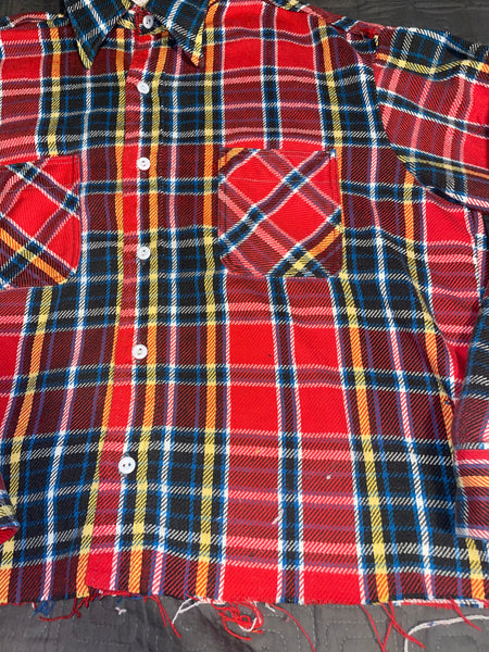 (L) Red /Light Blue Cropped Flannel
